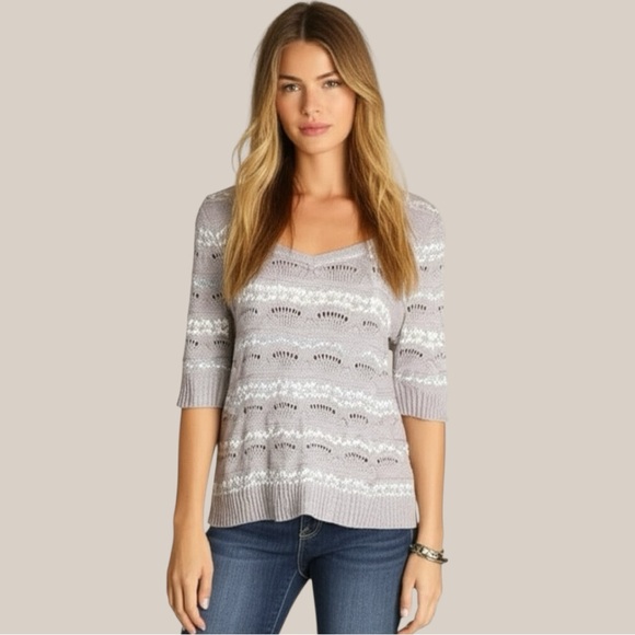 Free People Wool Fair Isle Shimmer Knit Sweater Top Gray Pink Blue S Cozy Winter - Picture 16 of 16